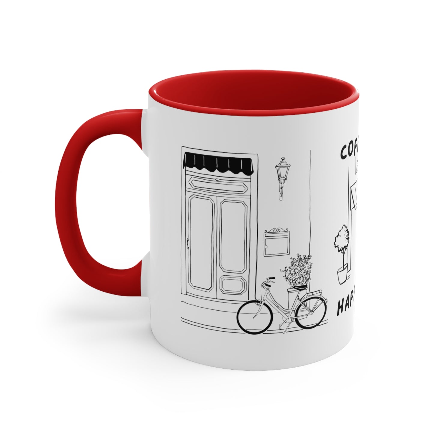 Coffee is my Happy Place Red Accent Coffee Mug, 11oz