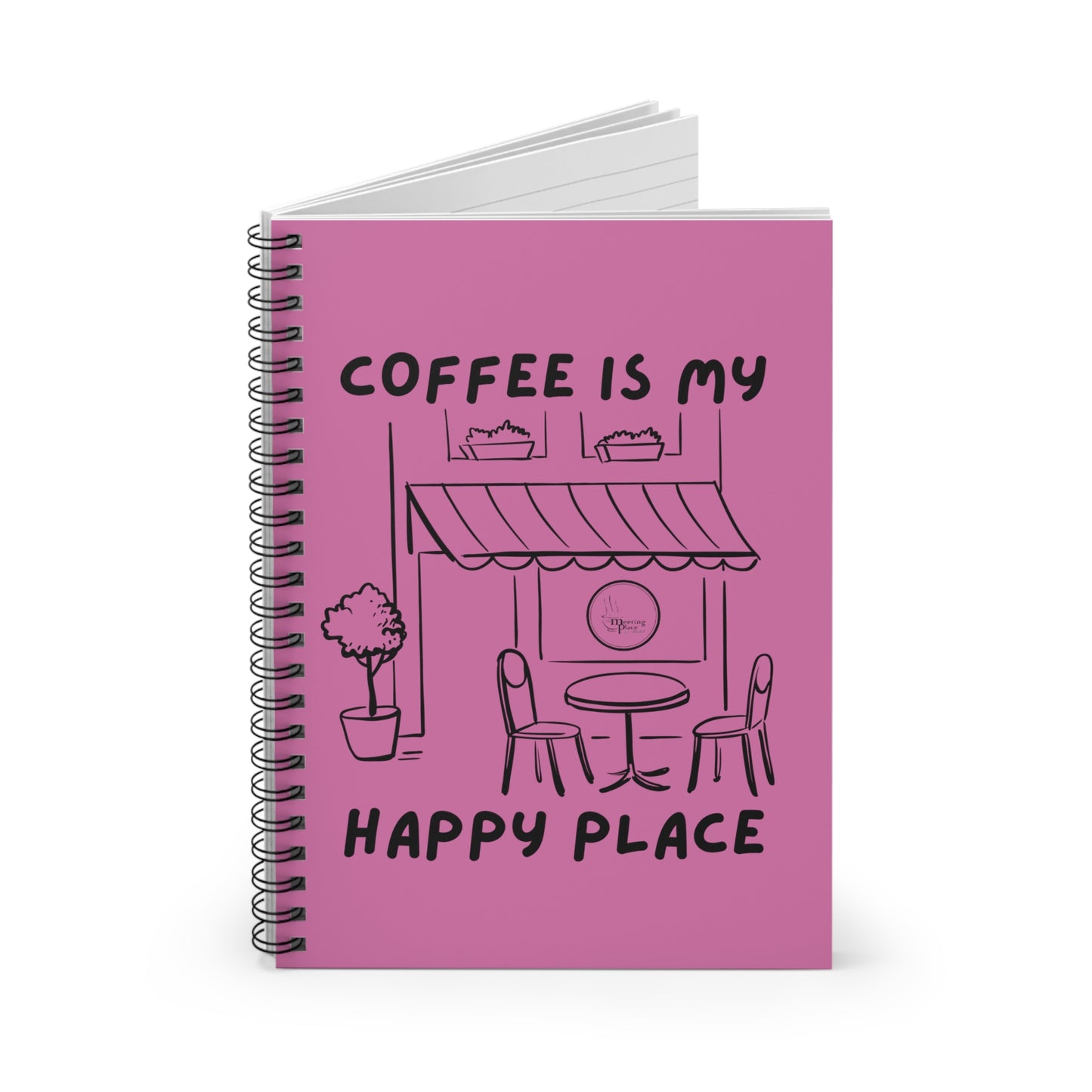 Coffee is My Happy Place Pink Spiral Notebook