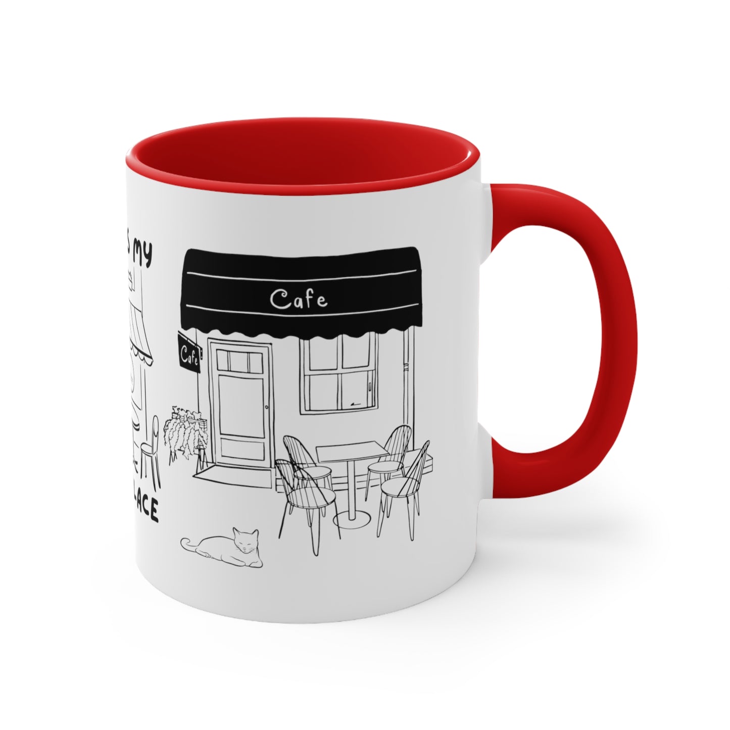 Coffee is my Happy Place Red Accent Coffee Mug, 11oz