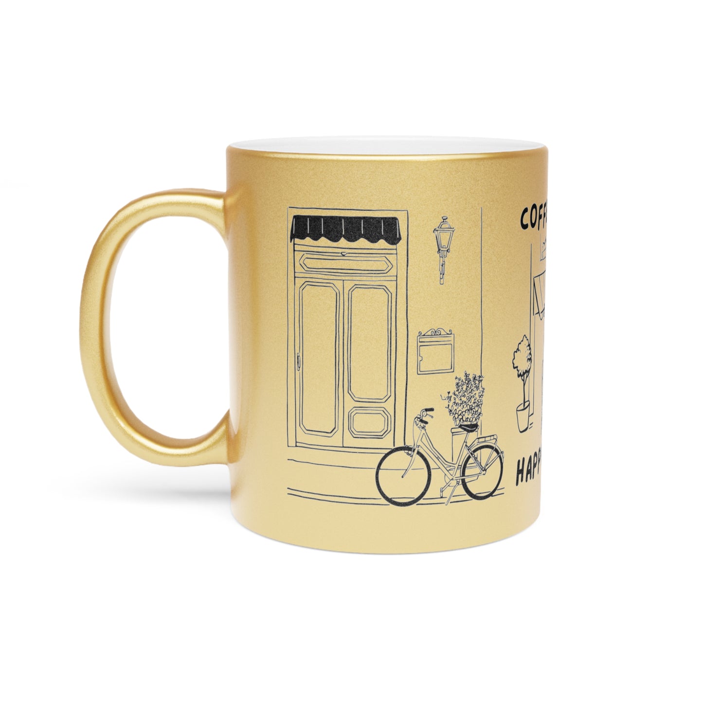 Coffee Is My Happy Place Gold Metallic Mug