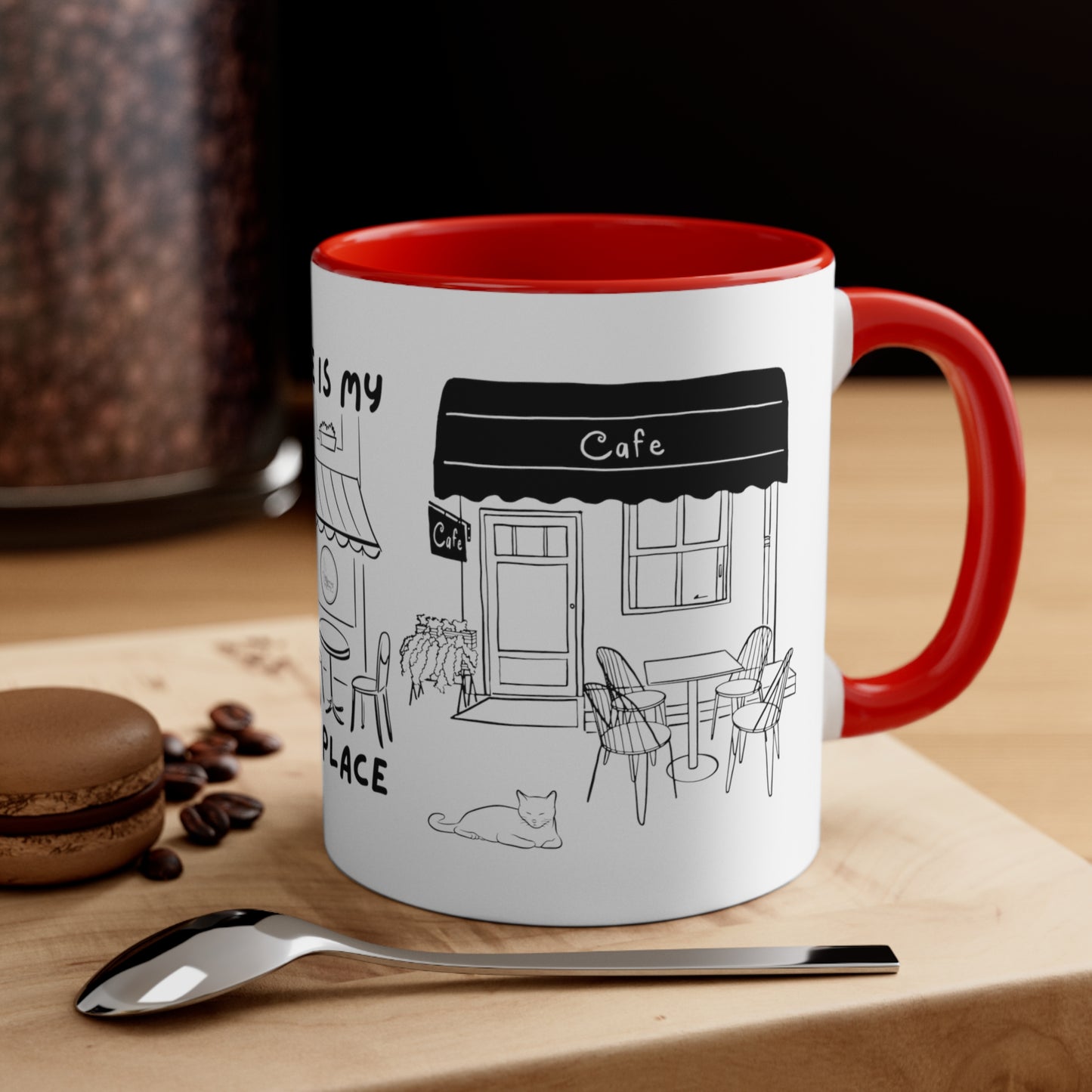 Coffee is my Happy Place Red Accent Coffee Mug, 11oz