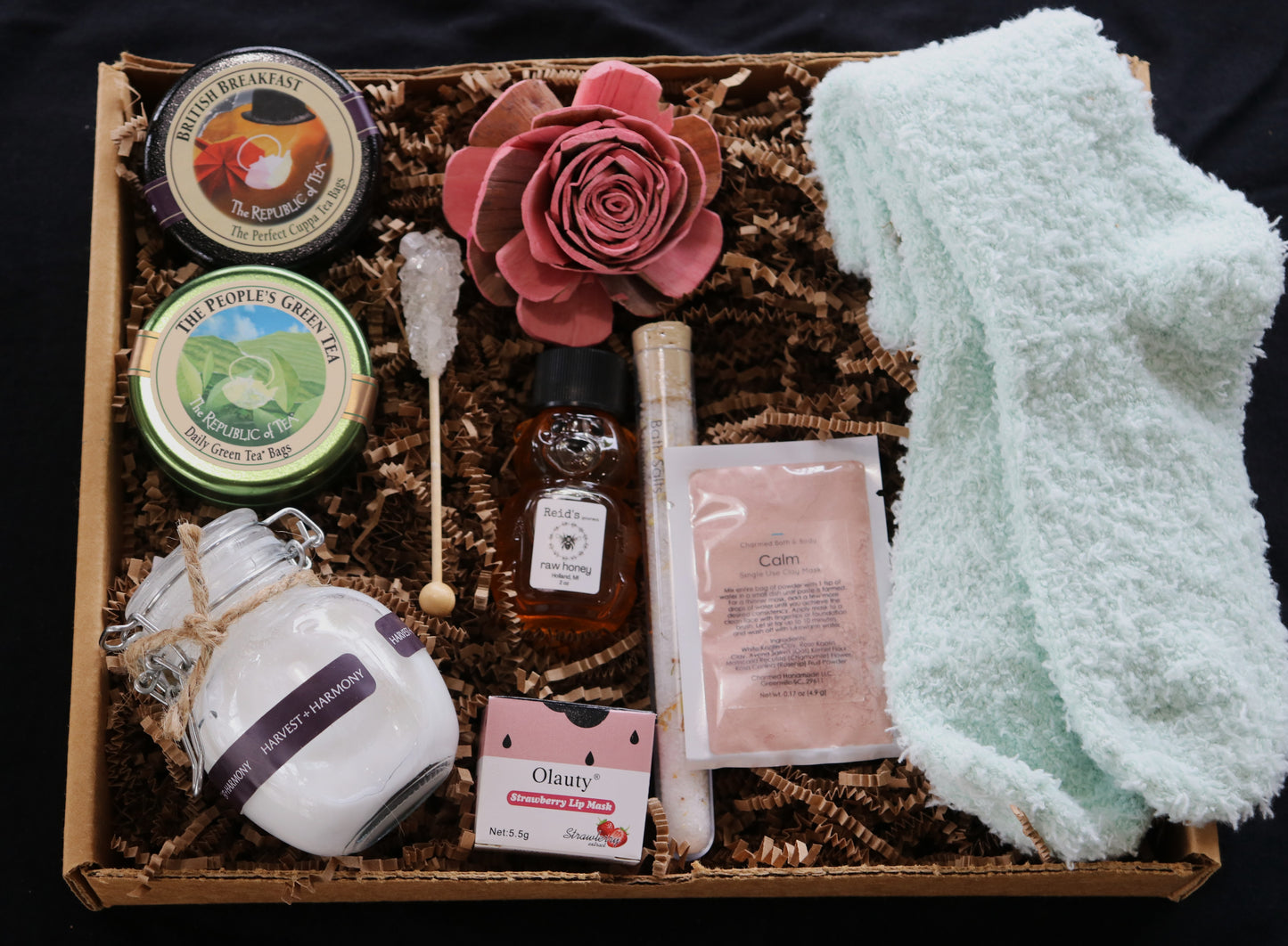 Sweet Solace Gift Basket: A Self Care, Gourmet Tea, Brownie, and Wooden Rose Gift Basket