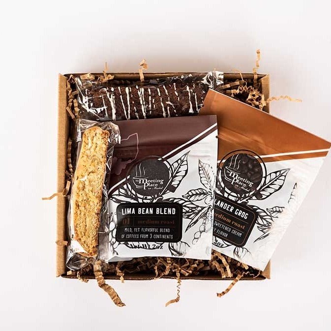 Birthday Gift Gourmet Coffee and Biscotti Gift Box Birthday Gift Basket - The Meeting Place on Market