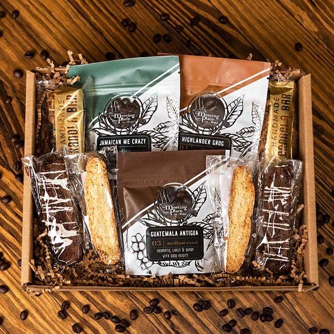 Coffee Break Sampler Box with Granola and Biscotti Thank You Gift Basket - The Meeting Place on Market