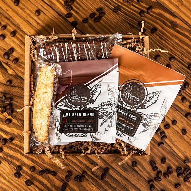 Decaf Flavored Coffee and Biscotti Gift Box Father's Day Gift Basket - The Meeting Place on Market