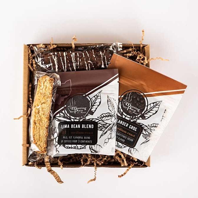 Decaf Flavored Coffee and Biscotti Gift Box Father's Day Gift Basket - The Meeting Place on Market