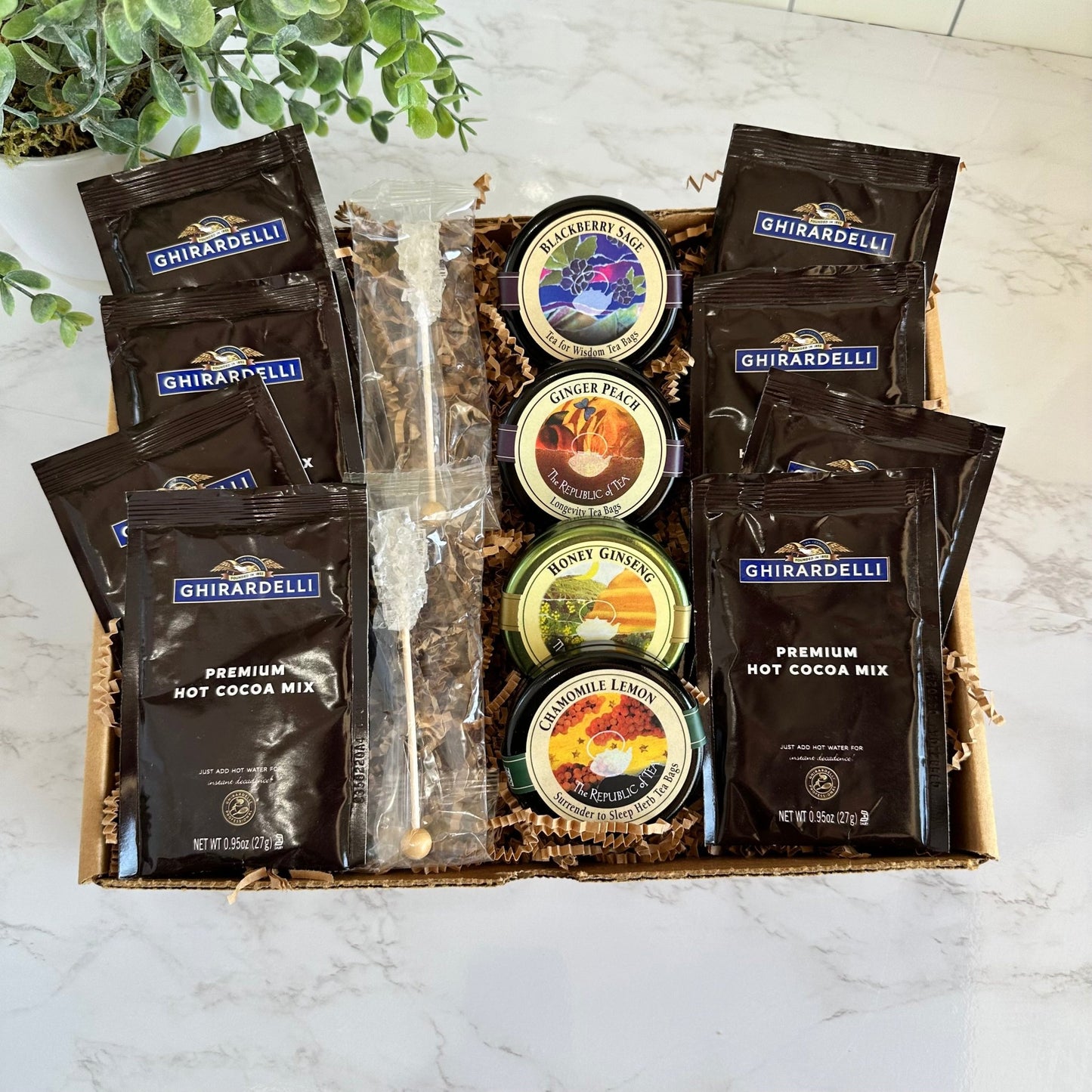 Deluxe Tea and Cocoa Gift Basket | Republic of Tea and Ghirardelli Cocoa Corporate Gift Baskets - The Meeting Place on Market