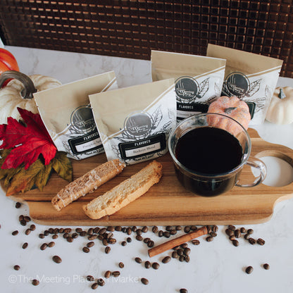 Fall Favorites Coffee Sampler Gift Box with Biscotti and Hot Cocoa Thank You Gift Basket - The Meeting Place on Market