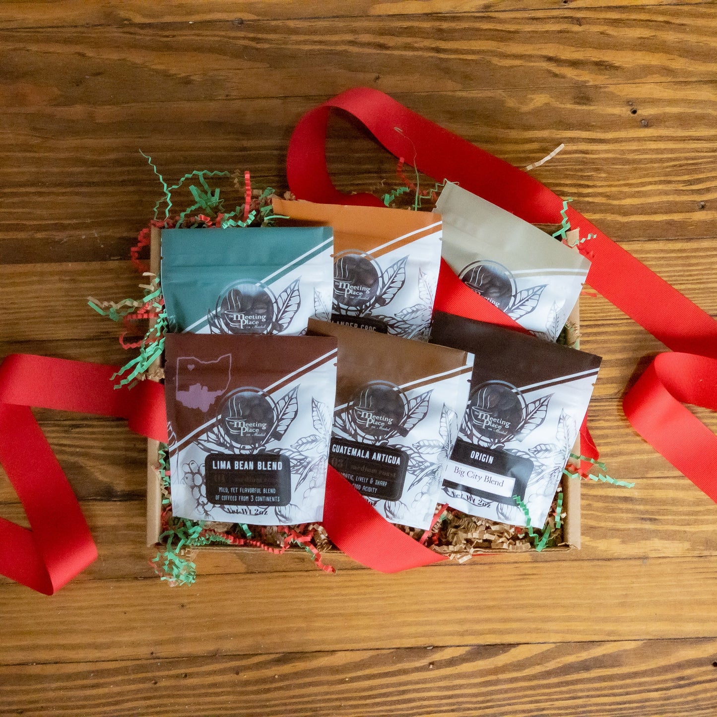Holiday Coffee Variety Gift Set, 6 Gourmet Coffees in Gift Box Christmas Gift Basket - The Meeting Place on Market