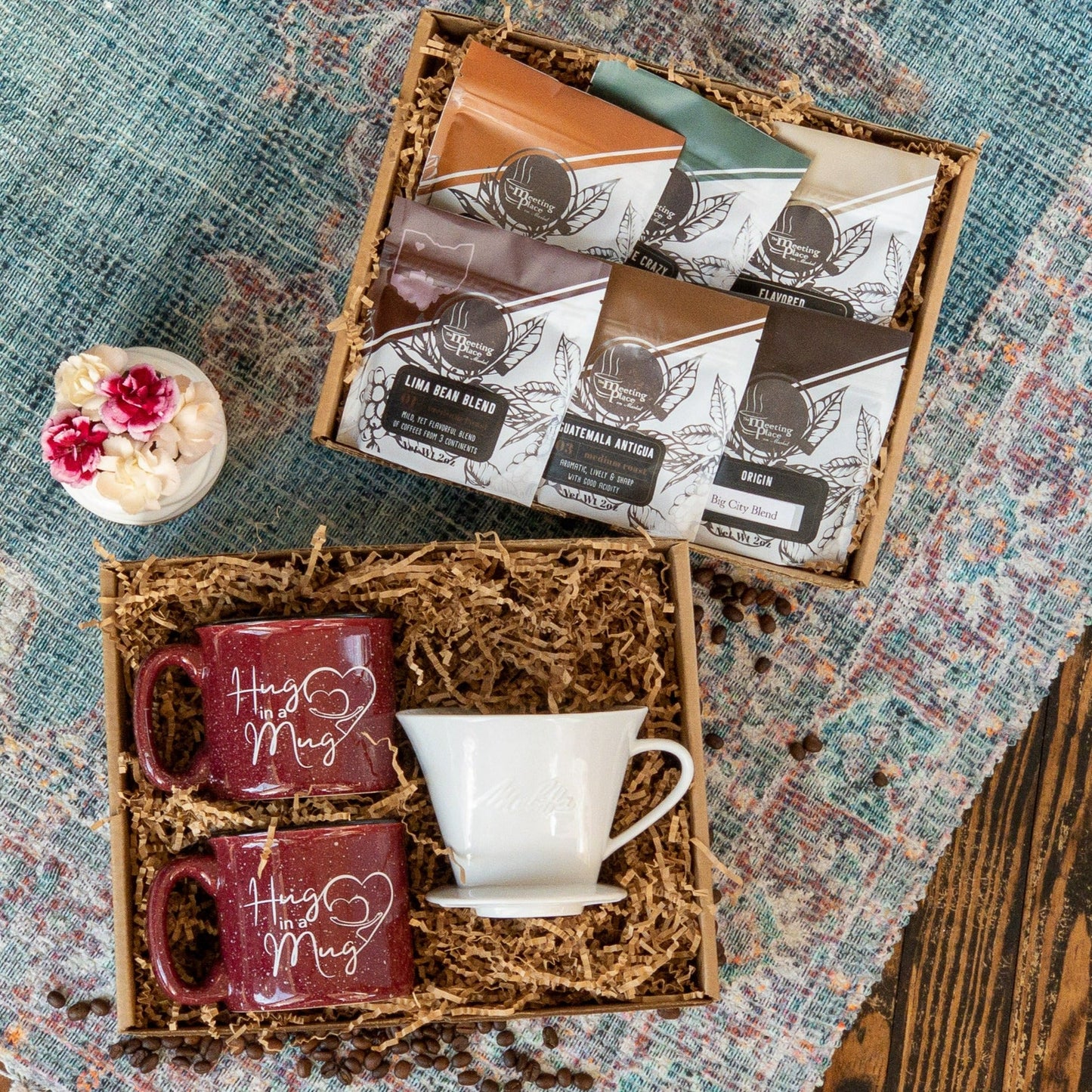 Pour Over Gift Set with Gourmet Coffee and "Hug in a Mug" Ceramic Mug Valentine's Day Gift Basket - The Meeting Place on Market