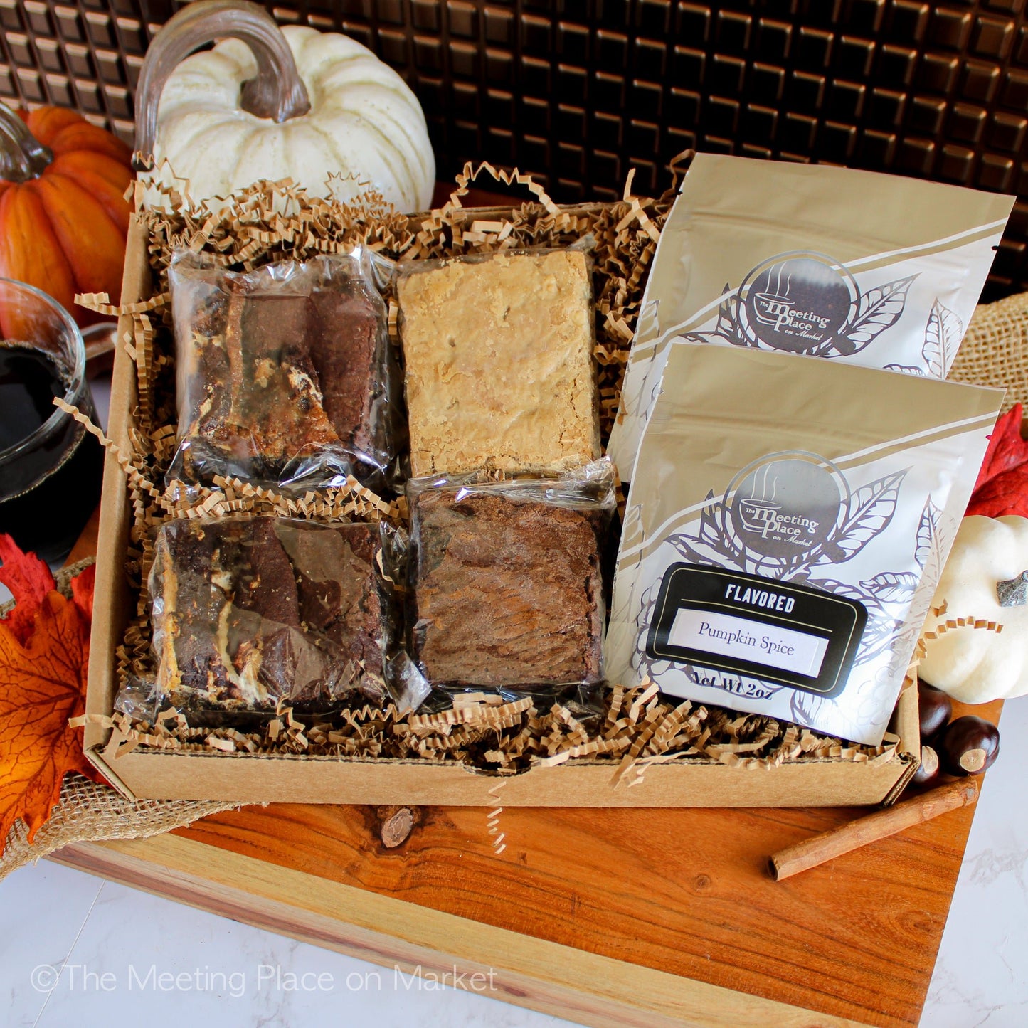 Thanksgiving Sweets Gift Basket, Gourmet Brownies & Coffee Fall / Autumn Gifts - The Meeting Place on Market