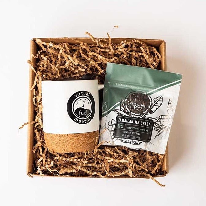 Virtual Meeting Gift Box with Gourmet Coffee and Cork Bottomed Mug Corporate Gift Baskets - The Meeting Place on Market