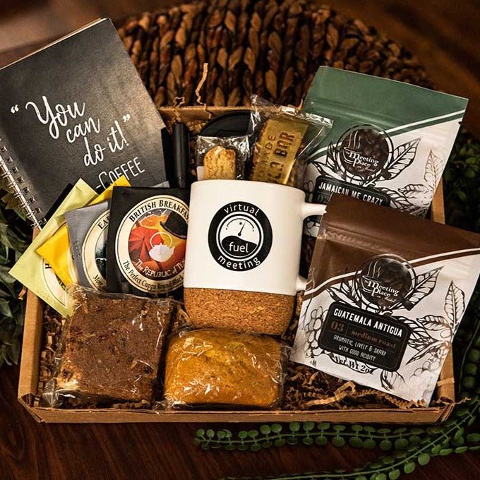 Welcome New Hire Employee Gift Box with Coffee, Tea, Mug, Notebook, Pen, and Snacks Corporate Gift Baskets - The Meeting Place on Market