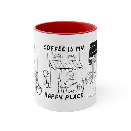 Coffee is my Happy Place Red Accent Coffee Mug, 11oz