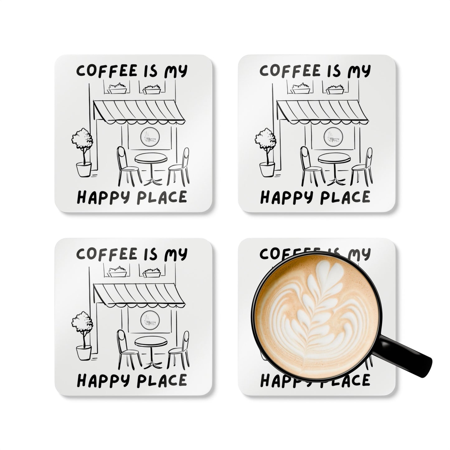 Coffee is My Happy Place Corkwood Coaster Set