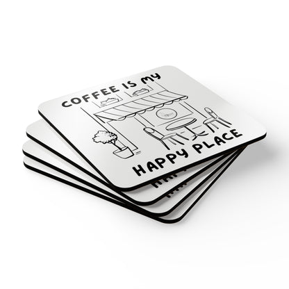 Coffee is My Happy Place Corkwood Coaster Set