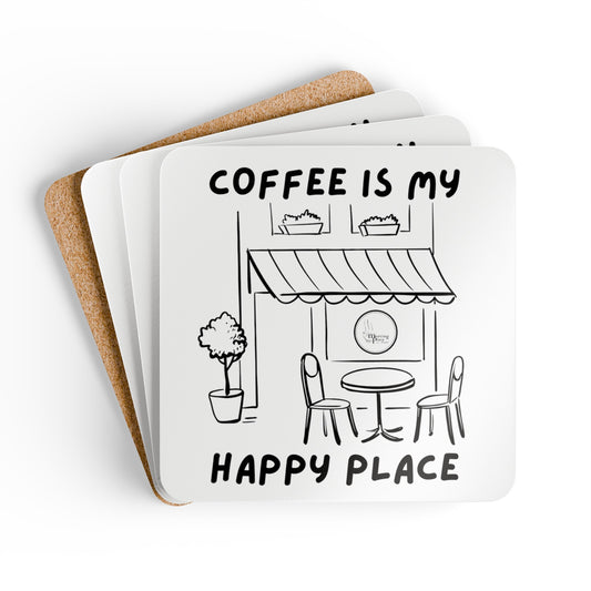 Coffee is My Happy Place Corkwood Coaster Set