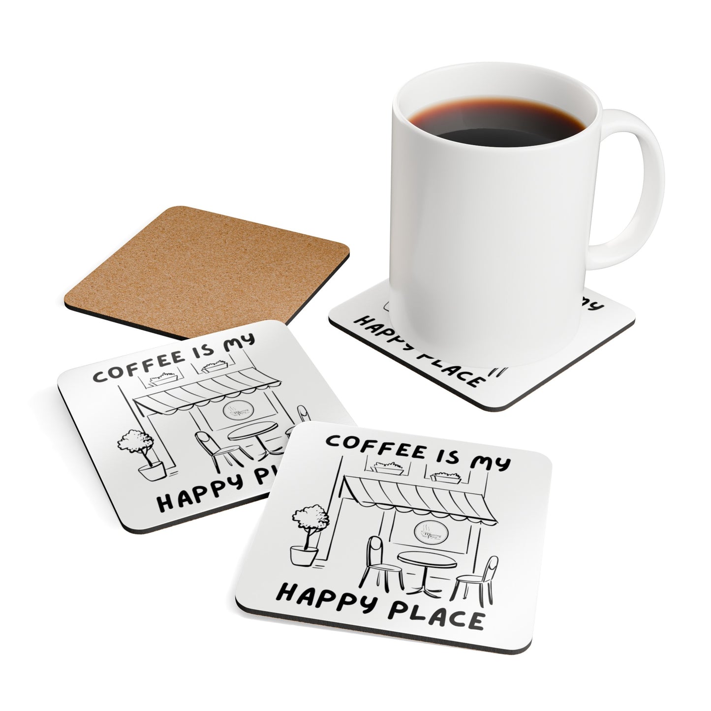 Coffee is My Happy Place Corkwood Coaster Set