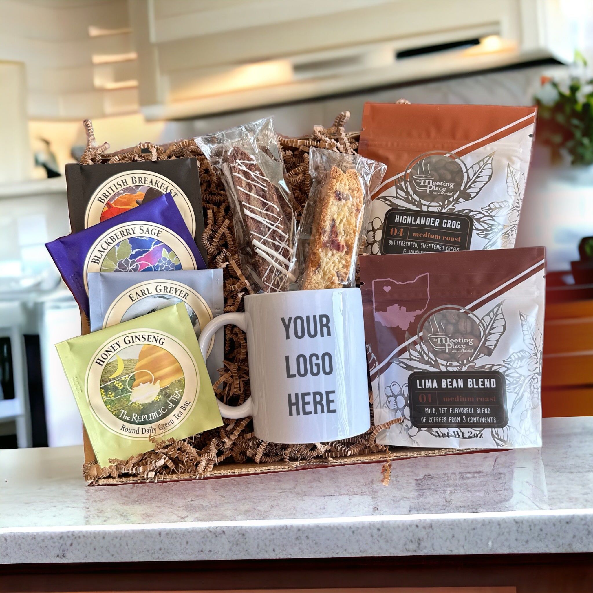 Custom Printed Logo Mug & Coffee Gift Basket
