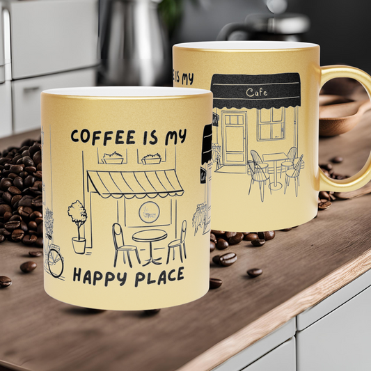 Coffee Is My Happy Place Gold Metallic Mug