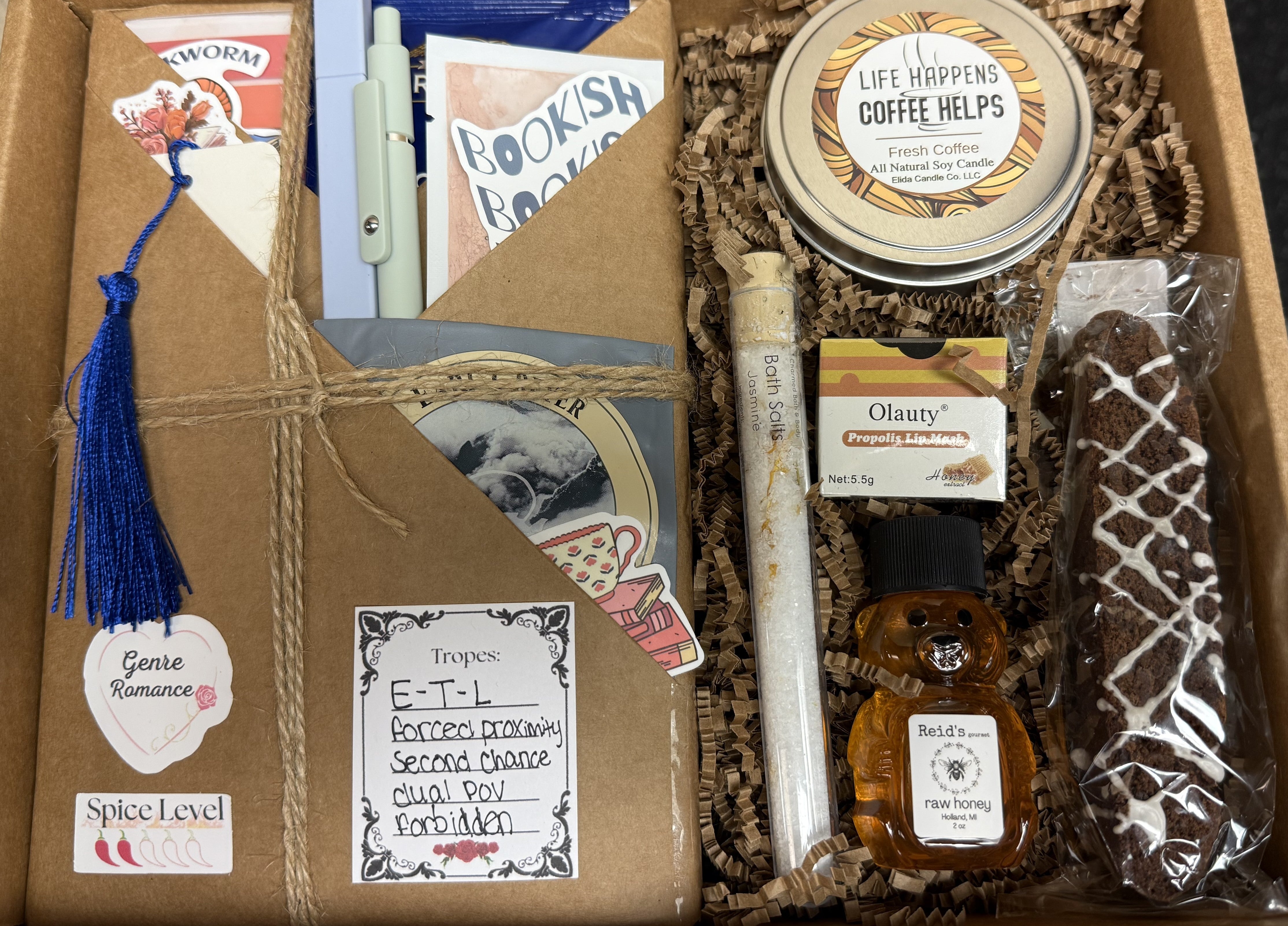 Story Time and Self Care Gift Basket: A Blind Date With A Book, Face Mask, Bath Salts, Honey, and Chapstick Gift Basket - NEED NEW PIC NEED NEW PIC