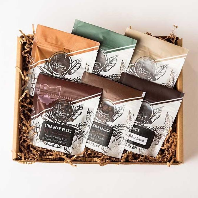 Dark Roast Gourmet Coffee Sampler Gift Basket, Set of 6 Coffees in Gift Box Father's Day Gift Basket - The Meeting Place on Market