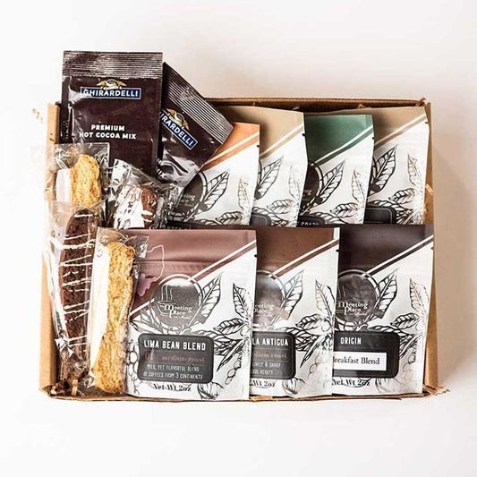 Father's Day Deluxe Coffee Gift Basket with 7 Coffees, Biscotti and Hot Cocoa Father's Day Gift Basket - The Meeting Place on Market