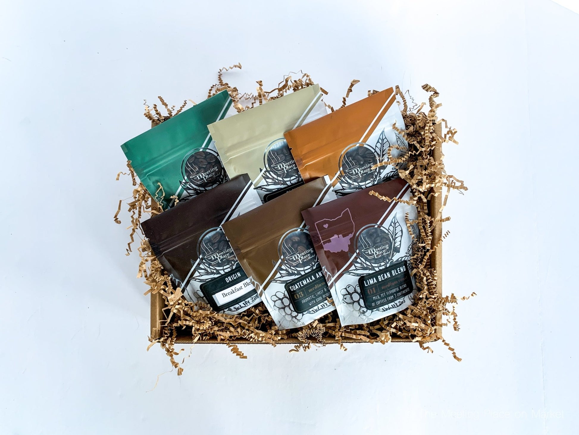 Flavored Coffee Lover's Sampler, Set of 6 in Gift Box with Ribbon Valentine's Day Gift Basket - The Meeting Place on Market
