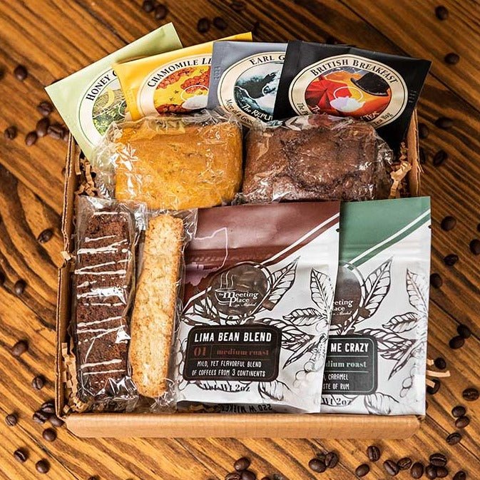 Holiday Coffee, Tea, and Snacks Gift Box Christmas Gift Basket - The Meeting Place on Market