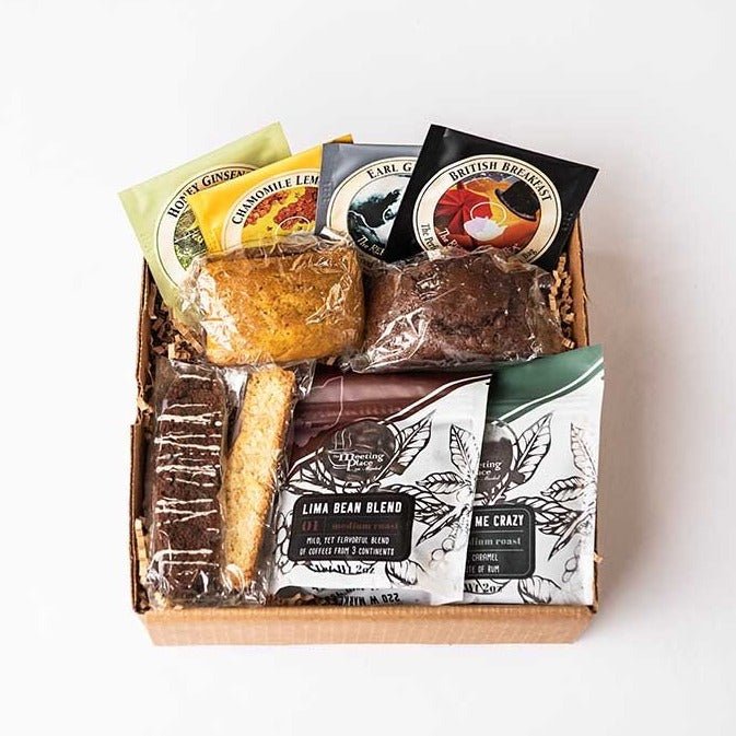 Holiday Coffee, Tea, and Snacks Gift Box Christmas Gift Basket - The Meeting Place on Market