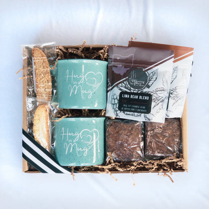 Mother's Day Gift Basket, Two "Hug in a Mug" Coffee Mugs, Biscotti and Brownie Gift Mother's Day Gift Basket - The Meeting Place on Market