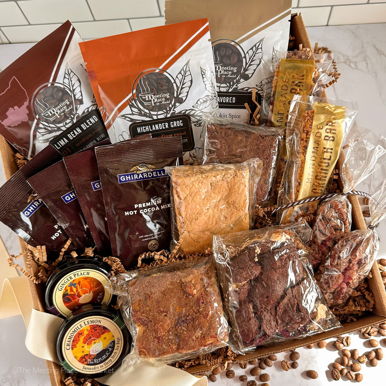 Thanksgiving Family & Friends Gift Basket with Coffee, Tea, Cocoa, Brownies, Granola Fall / Autumn Gifts - The Meeting Place on Market
