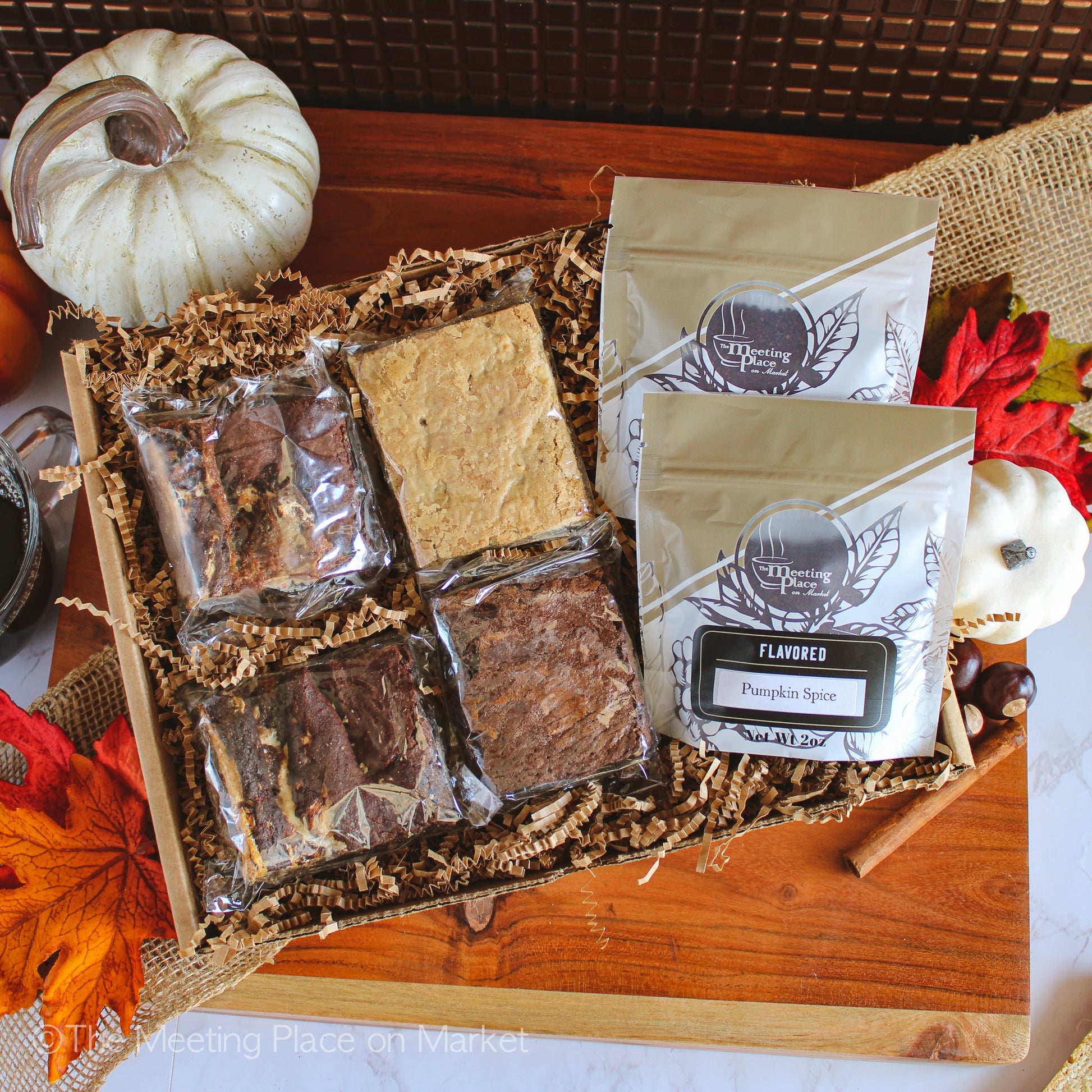 Thanksgiving Sweets Gift Basket, Gourmet Brownies & Coffee Fall / Autumn Gifts - The Meeting Place on Market
