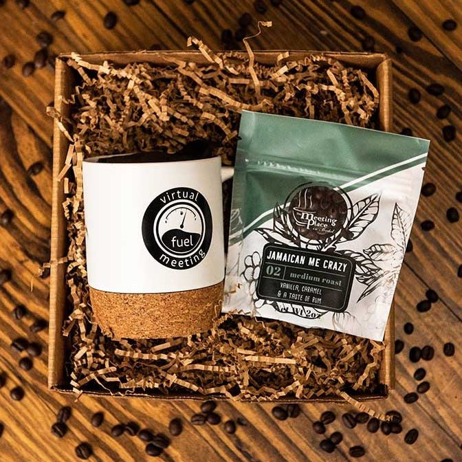 Virtual Meeting Gift Box with Gourmet Coffee and Cork Bottomed Mug Corporate Gift Baskets - The Meeting Place on Market