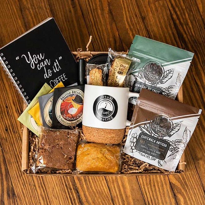 Welcome New Hire Employee Gift Box with Coffee, Tea, Mug, Notebook, Pen, and Snacks Corporate Gift Baskets - The Meeting Place on Market